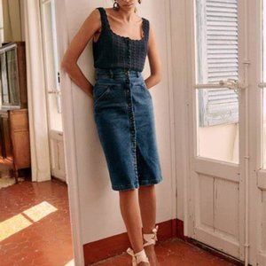 Sezane Jona Skirt in Denim Sz 6 BNWOT